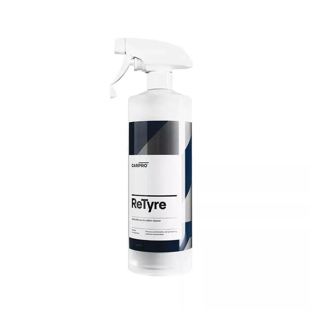 Tyre cleaner, wheel cleaner, tyre and rubber cleaner, CarPro ReTyre, a specialized blend of cutting-edge technology and chemistry. More than just a cleaner, it's a rejuvenator for your vehicle's tires.
