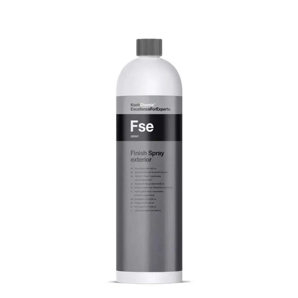 Koch-Chemie's Finish Spray Exterior Fse, your go-to solution for exterior detailing. Specially formulated for a car's exterior, it targets paintwork, glass, and plastics with precision, eradicating stubborn limescale and water spots without a trace. Achieve a streak-free, high-gloss finish in one easy step that cleans, maintains, and protects your vehicle's appearance. Effortless to apply and remove, it offers lasting protection against dirt and elevates your car's charm.