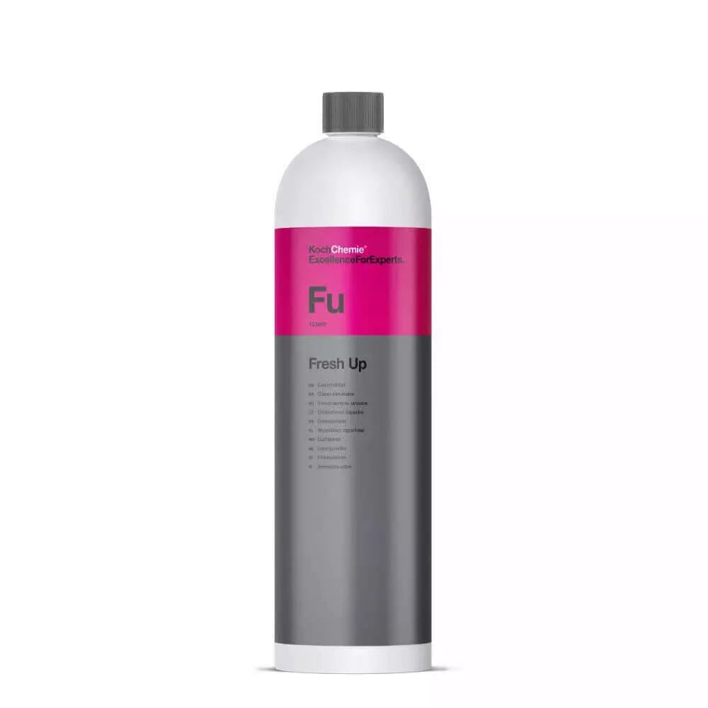 Koch Chemie Fresh Up Spray. Specifically crafted to combat foul smells in vehicles, boats, caravans, and indoor spaces, this powerful neutralizer encloses and eliminates the essence of tobacco, pet odours, and decay, replacing them with a refreshing scent.